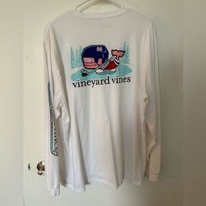 Vineyard Vines White Long Sleeve with Hockey Graphic
